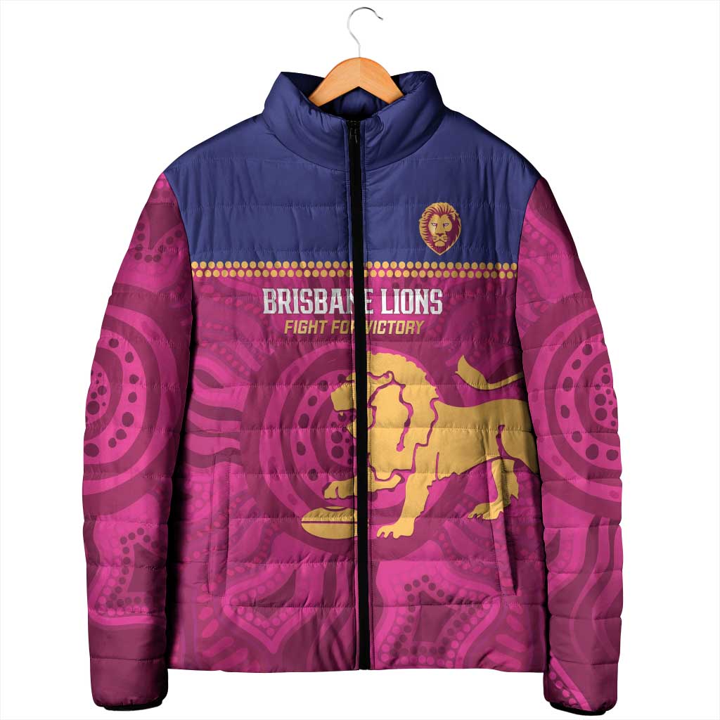 AFL Lions Football Custom Padded Jacket Brisbane Fight For Victory Indigenous Art - Aussie Hoodie