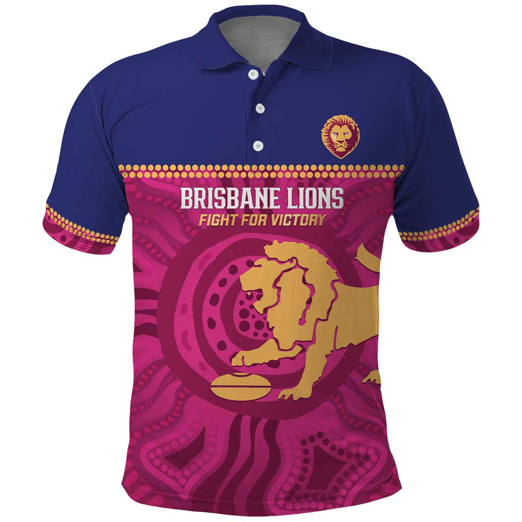 AFL Lions Football Custom Polo Shirt Brisbane Fight For Victory Indigenous Art - Aussie Hoodie