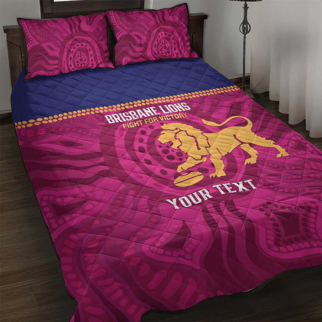 AFL Lions Football Custom Quilt Bed Set Brisbane Fight For Victory Indigenous Art - Aussie Hoodie