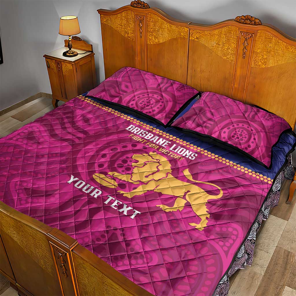 AFL Lions Football Custom Quilt Bed Set Brisbane Fight For Victory Indigenous Art - Aussie Hoodie