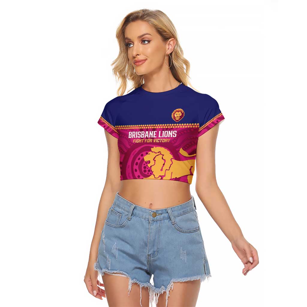 AFL Lions Football Custom Raglan Cropped T Shirt Brisbane Fight For Victory Indigenous Art - Aussie Hoodie