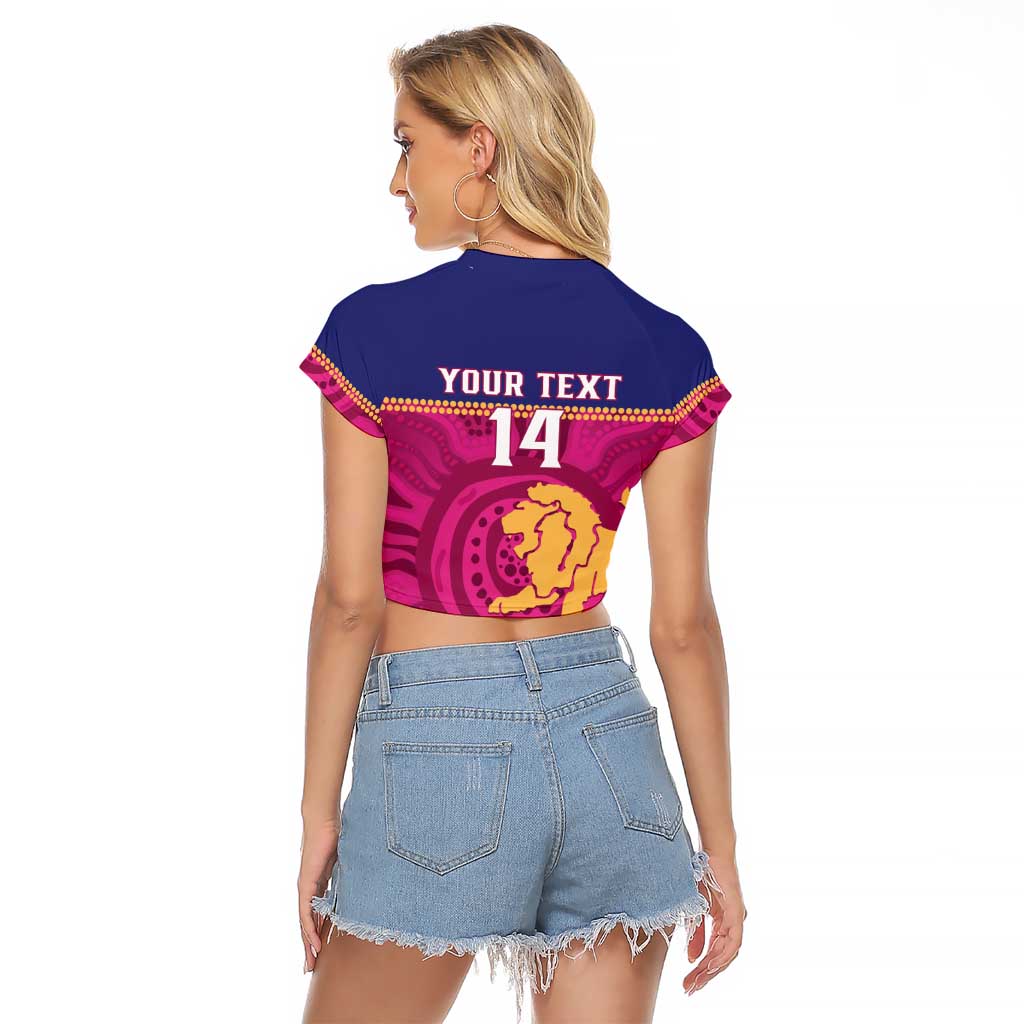 AFL Lions Football Custom Raglan Cropped T Shirt Brisbane Fight For Victory Indigenous Art - Aussie Hoodie