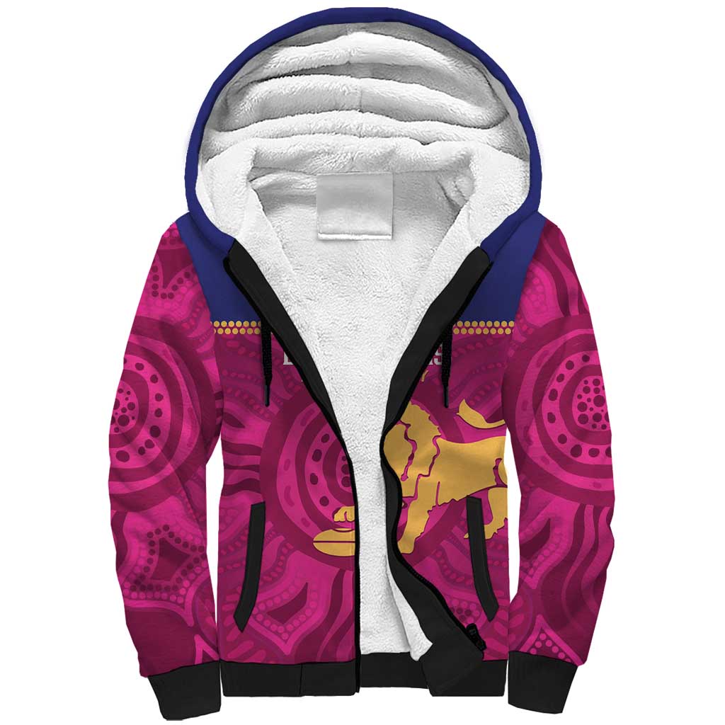AFL Lions Football Custom Sherpa Hoodie Brisbane Fight For Victory Indigenous Art - Aussie Hoodie