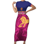 AFL Lions Football Custom Short Sleeve Bodycon Dress Brisbane Fight For Victory Indigenous Art - Aussie Hoodie