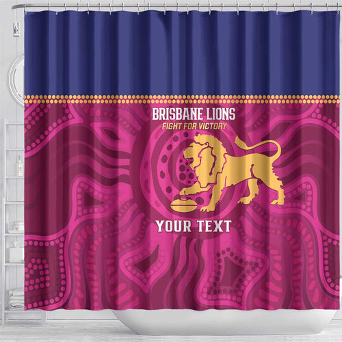 AFL Lions Football Custom Shower Curtain Brisbane Fight For Victory Indigenous Art - Aussie Hoodie