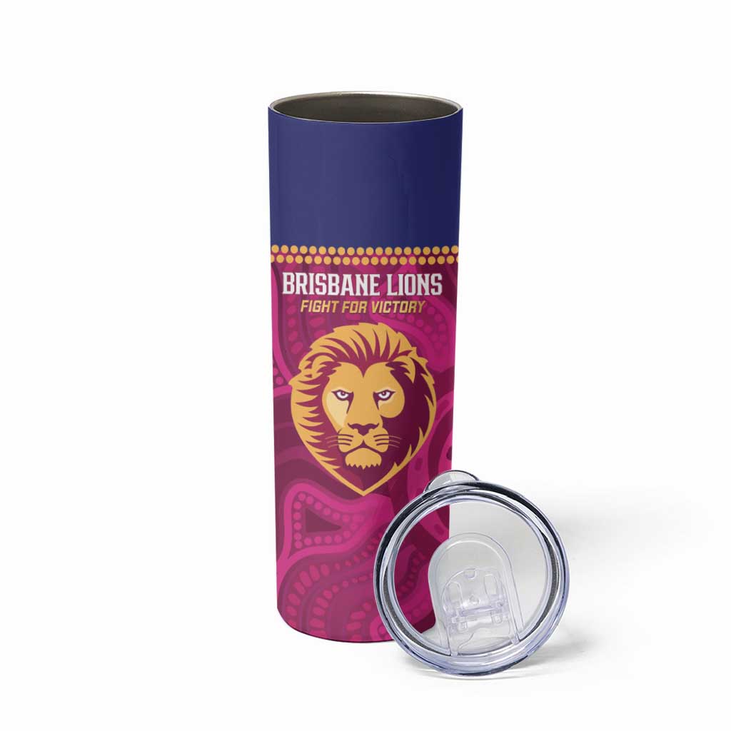 AFL Lions Football Custom Skinny Tumbler Brisbane Fight For Victory Indigenous Art - Aussie Hoodie