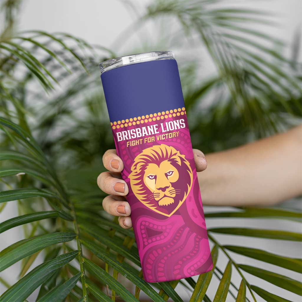 AFL Lions Football Custom Skinny Tumbler Brisbane Fight For Victory Indigenous Art - Aussie Hoodie
