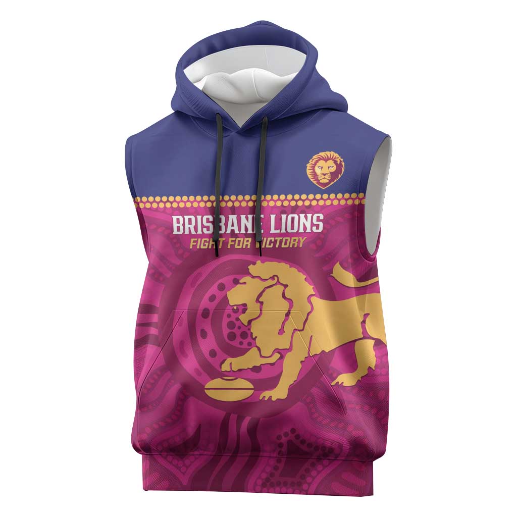 AFL Lions Football Custom Sleeveless Hoodie Brisbane Fight For Victory Indigenous Art - Aussie Hoodie
