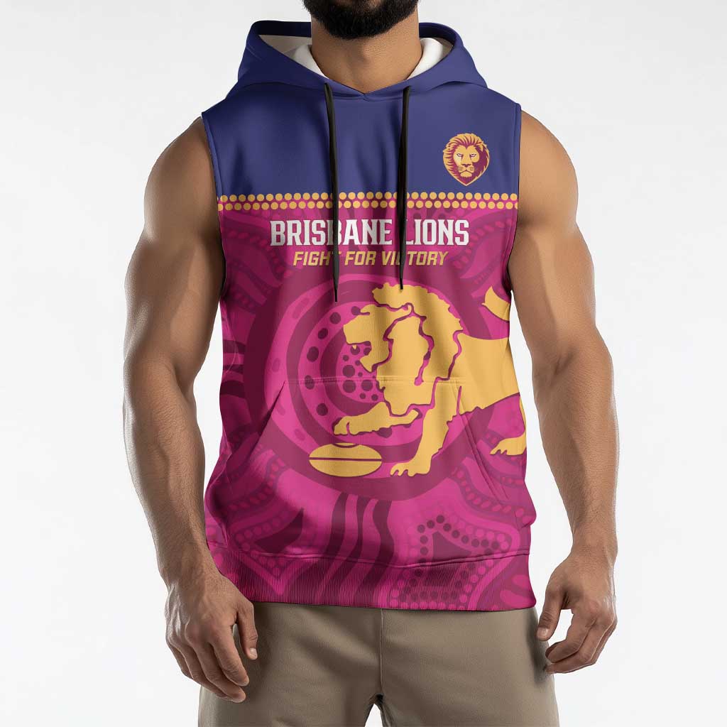 AFL Lions Football Custom Sleeveless Hoodie Brisbane Fight For Victory Indigenous Art - Aussie Hoodie