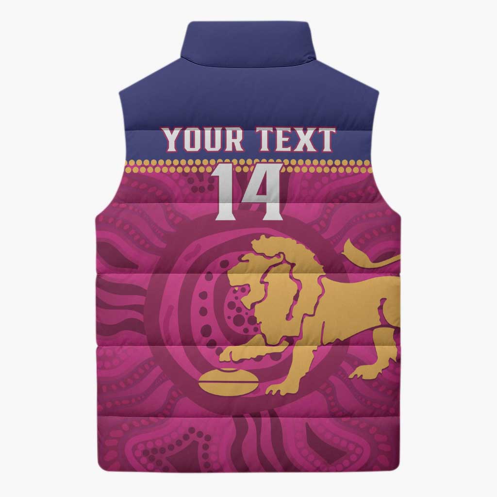 AFL Lions Football Custom Sleeveless Puffer Jacket Brisbane Fight For Victory Indigenous Art - Aussie Hoodie