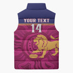 AFL Lions Football Custom Sleeveless Puffer Jacket Brisbane Fight For Victory Indigenous Art - Aussie Hoodie