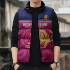 AFL Lions Football Custom Sleeveless Puffer Jacket Brisbane Fight For Victory Indigenous Art - Aussie Hoodie