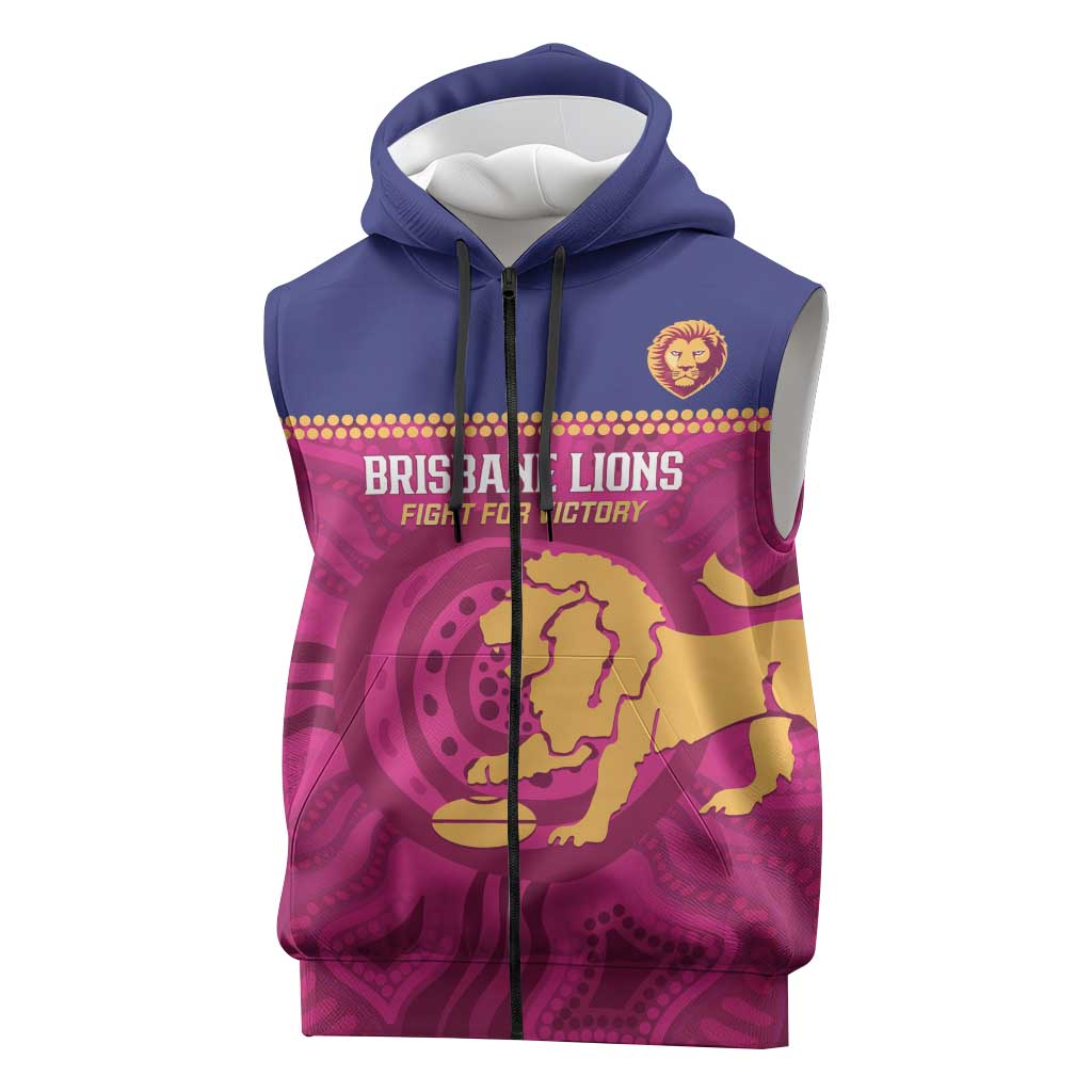 AFL Lions Football Custom Sleeveless Zip Hoodie Brisbane Fight For Victory Indigenous Art LT14