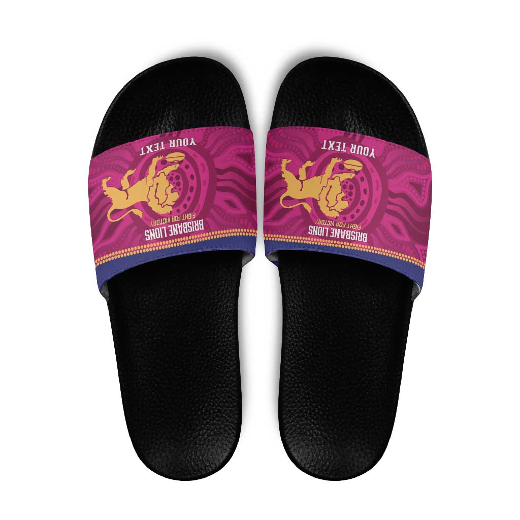 AFL Lions Football Custom Slide Sandals Brisbane Fight For Victory Indigenous Art - Aussie Hoodie