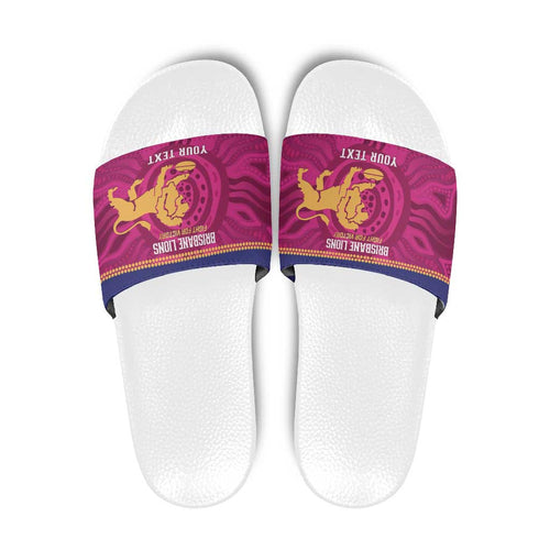 AFL Lions Football Custom Slide Sandals Brisbane Fight For Victory Indigenous Art - Aussie Hoodie