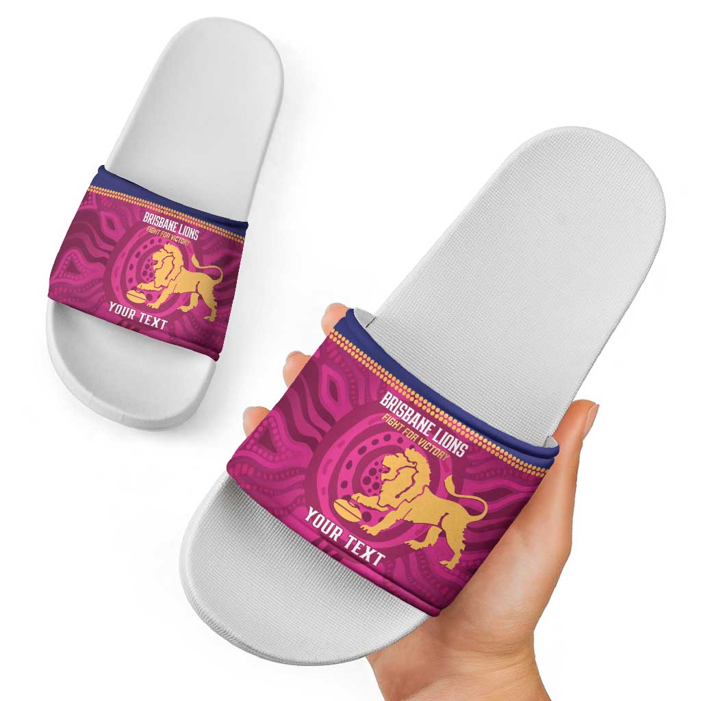 AFL Lions Football Custom Slide Sandals Brisbane Fight For Victory Indigenous Art - Aussie Hoodie