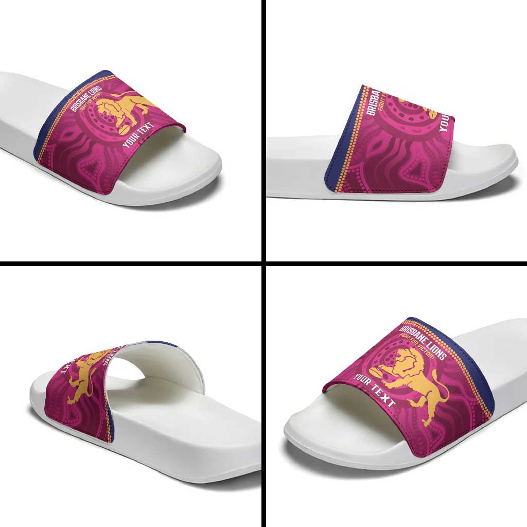 AFL Lions Football Custom Slide Sandals Brisbane Fight For Victory Indigenous Art - Aussie Hoodie