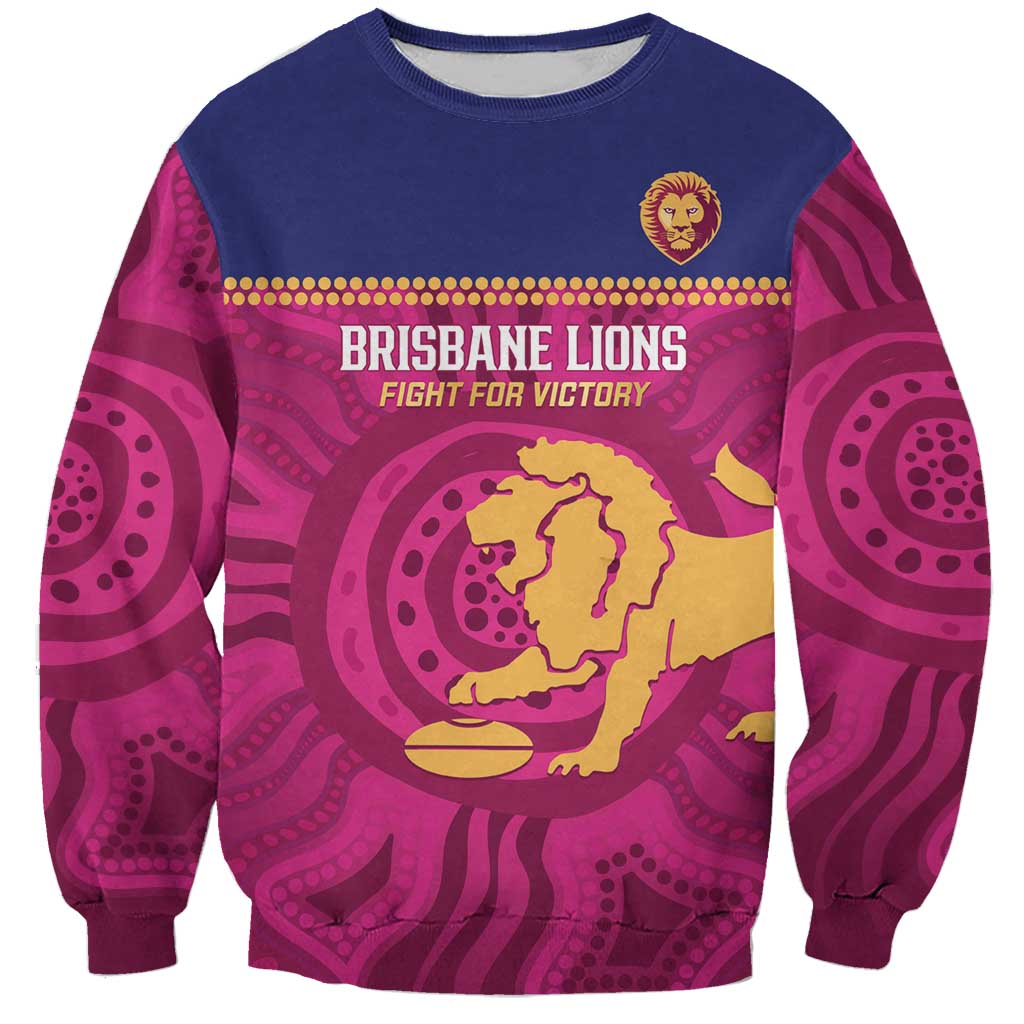 AFL Lions Football Custom Sweatshirt Brisbane Fight For Victory Indigenous Art - Aussie Hoodie