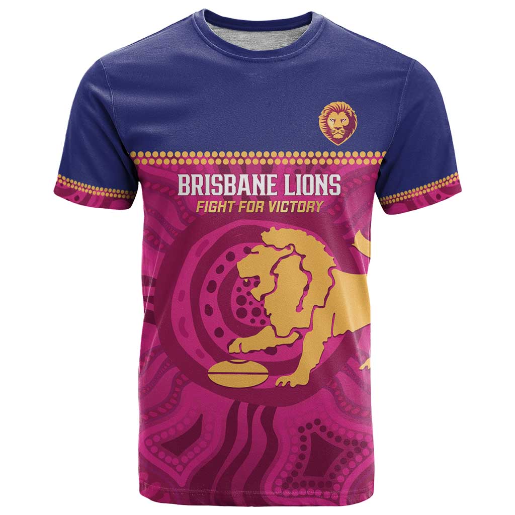 AFL Lions Football Custom T Shirt Brisbane Fight For Victory Indigenous Art - Aussie Hoodie