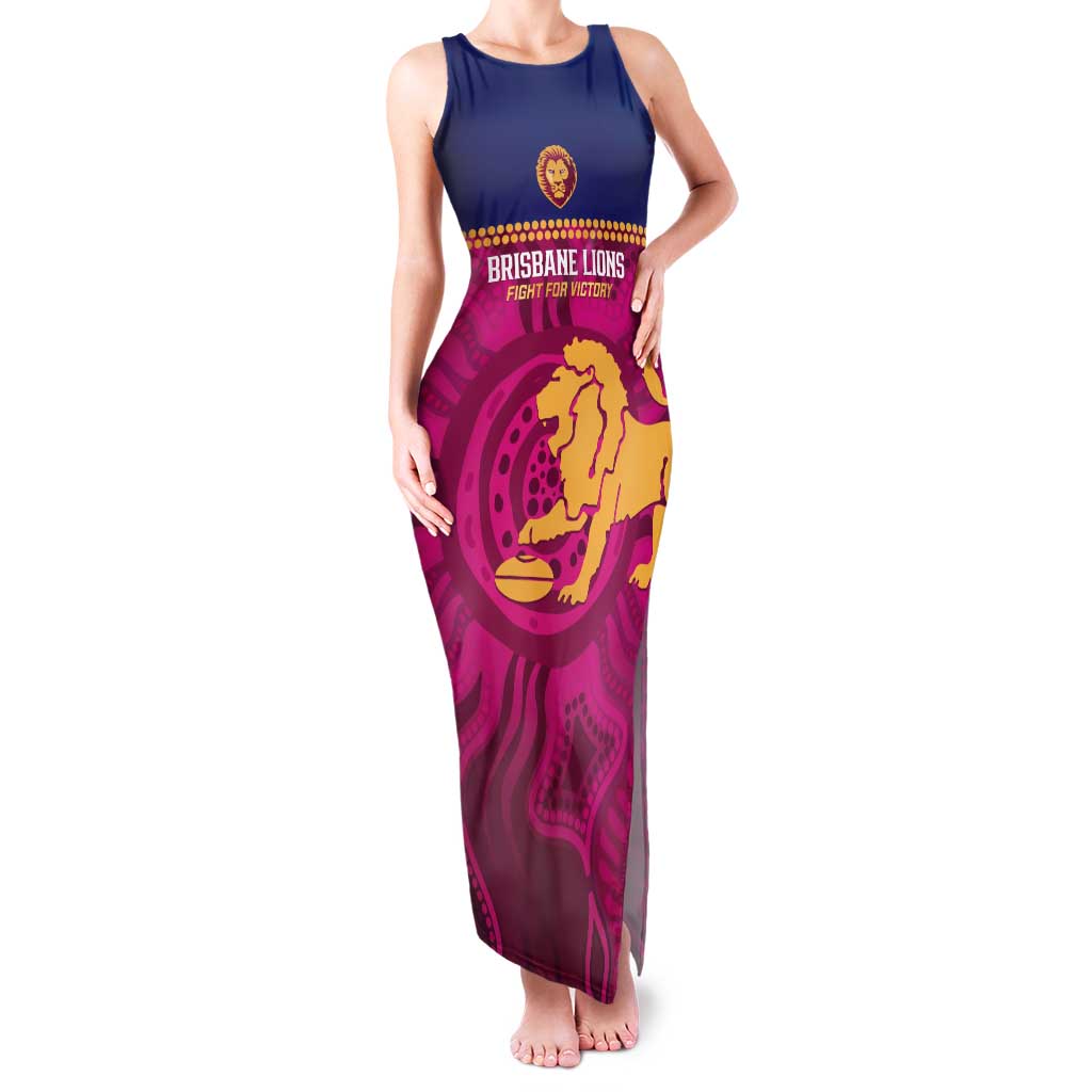 AFL Lions Football Custom Tank Maxi Dress Brisbane Fight For Victory Indigenous Art - Aussie Hoodie