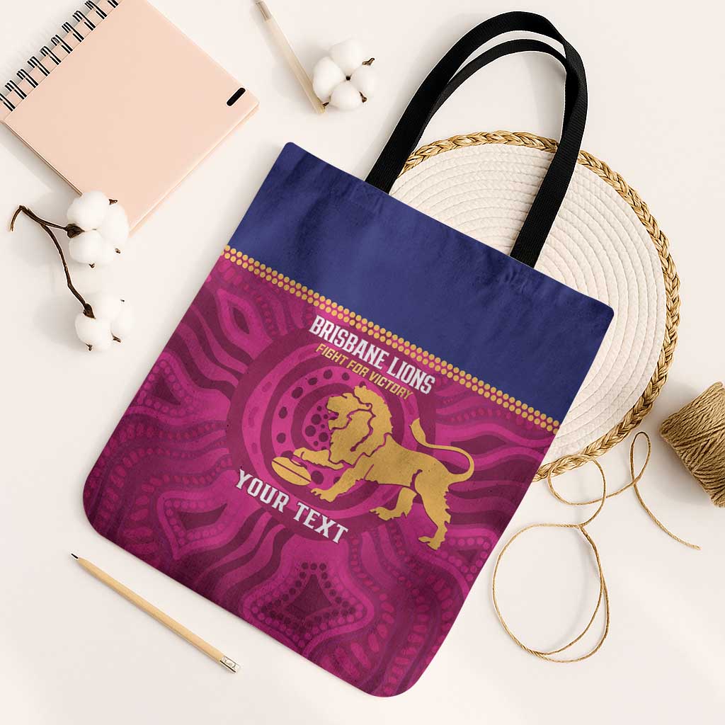 AFL Lions Football Custom Tote Bag Brisbane Fight For Victory Indigenous Art - Aussie Hoodie