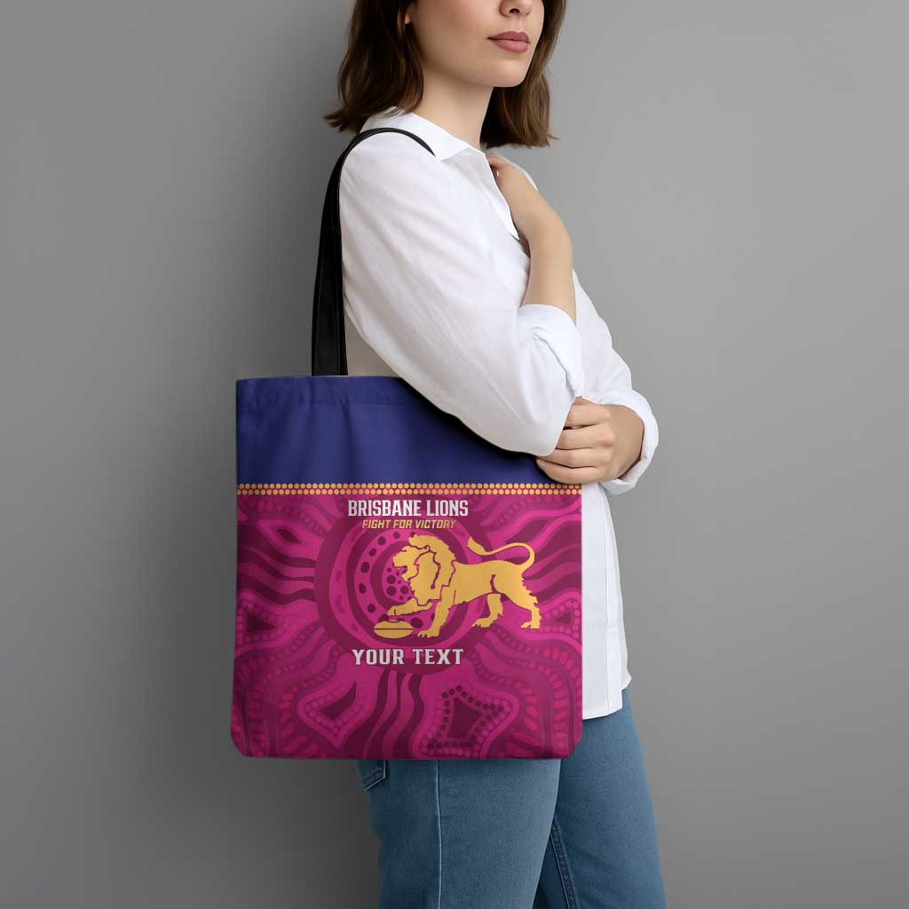 AFL Lions Football Custom Tote Bag Brisbane Fight For Victory Indigenous Art - Aussie Hoodie