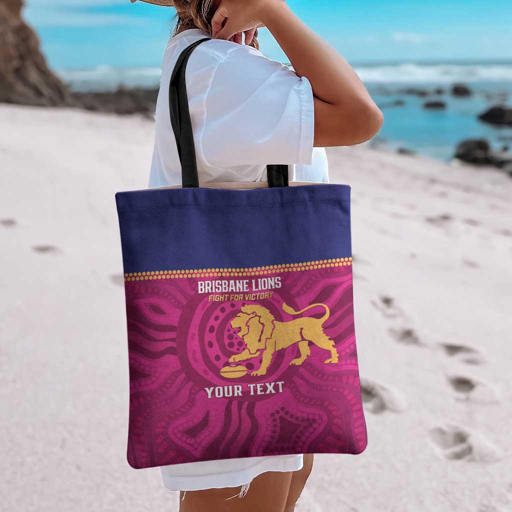AFL Lions Football Custom Tote Bag Brisbane Fight For Victory Indigenous Art - Aussie Hoodie