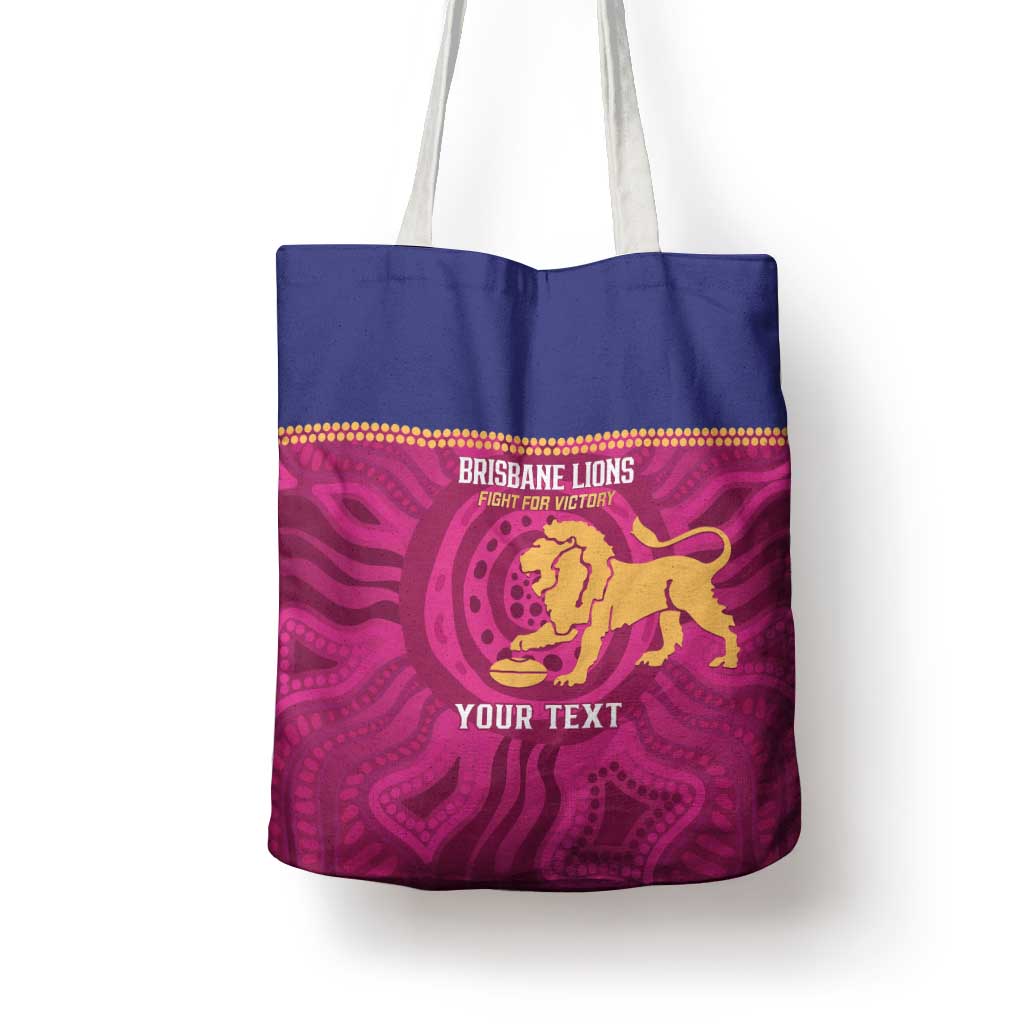 AFL Lions Football Custom Tote Bag Brisbane Fight For Victory Indigenous Art - Aussie Hoodie