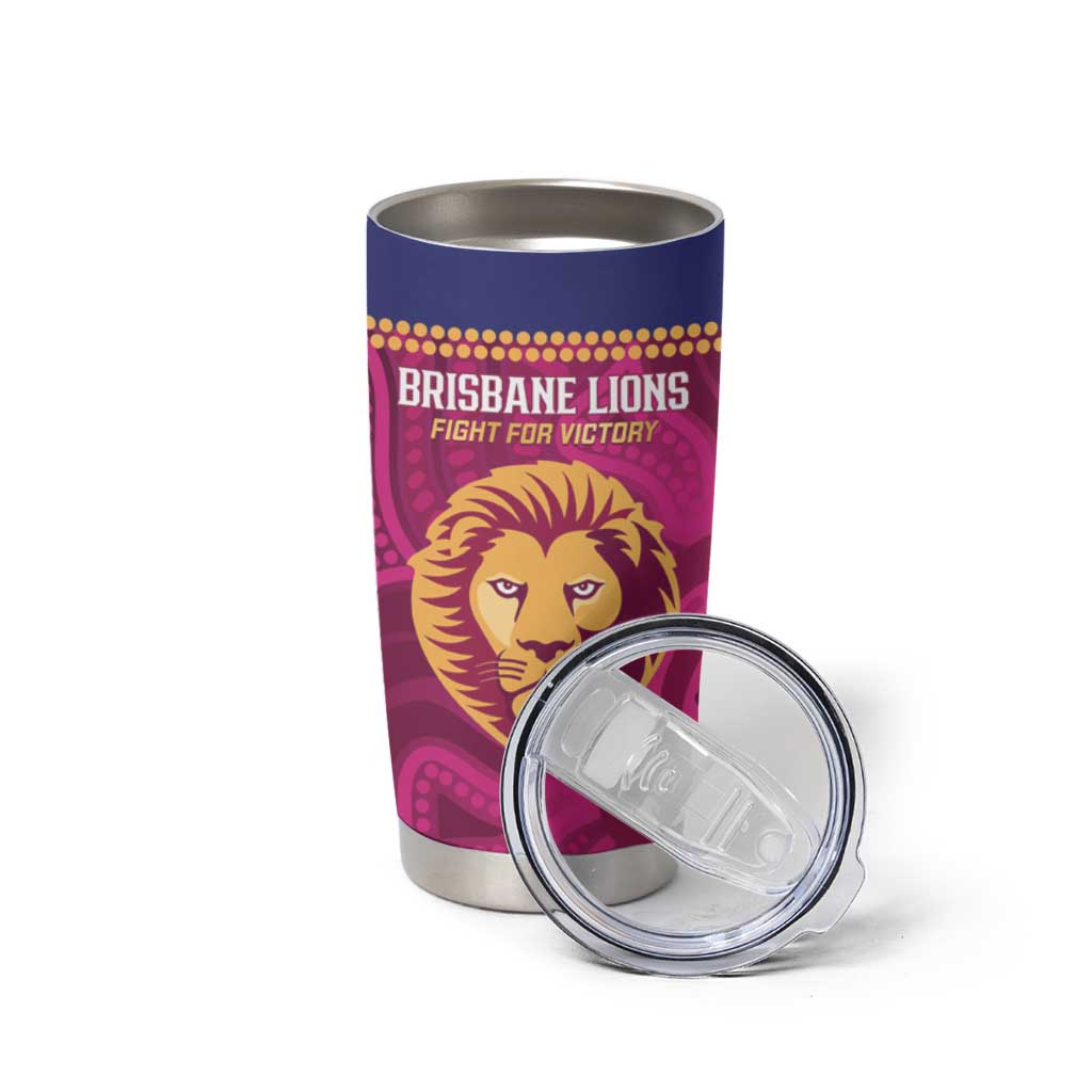 AFL Lions Football Custom Tumbler Cup Brisbane Fight For Victory Indigenous Art - Aussie Hoodie