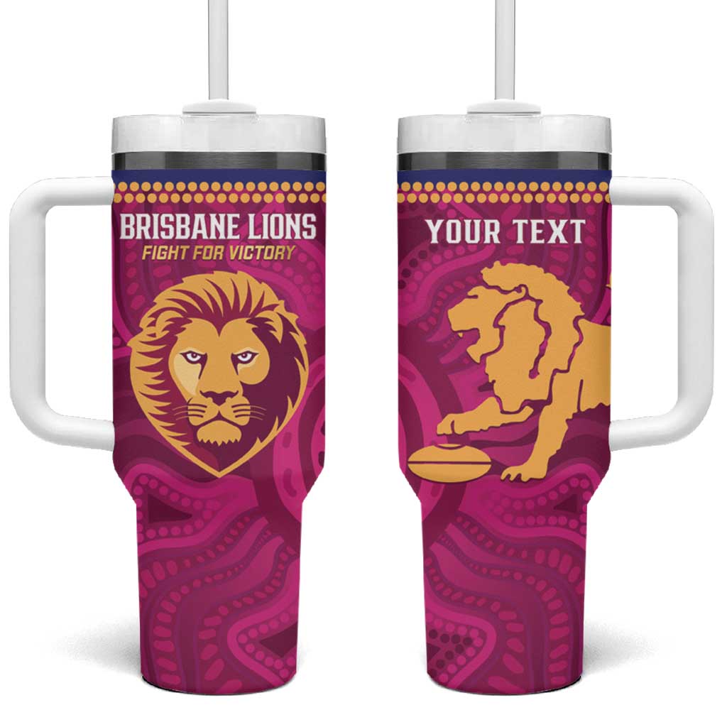 AFL Lions Football Custom Tumbler With Handle Brisbane Fight For Victory Indigenous Art - Aussie Hoodie