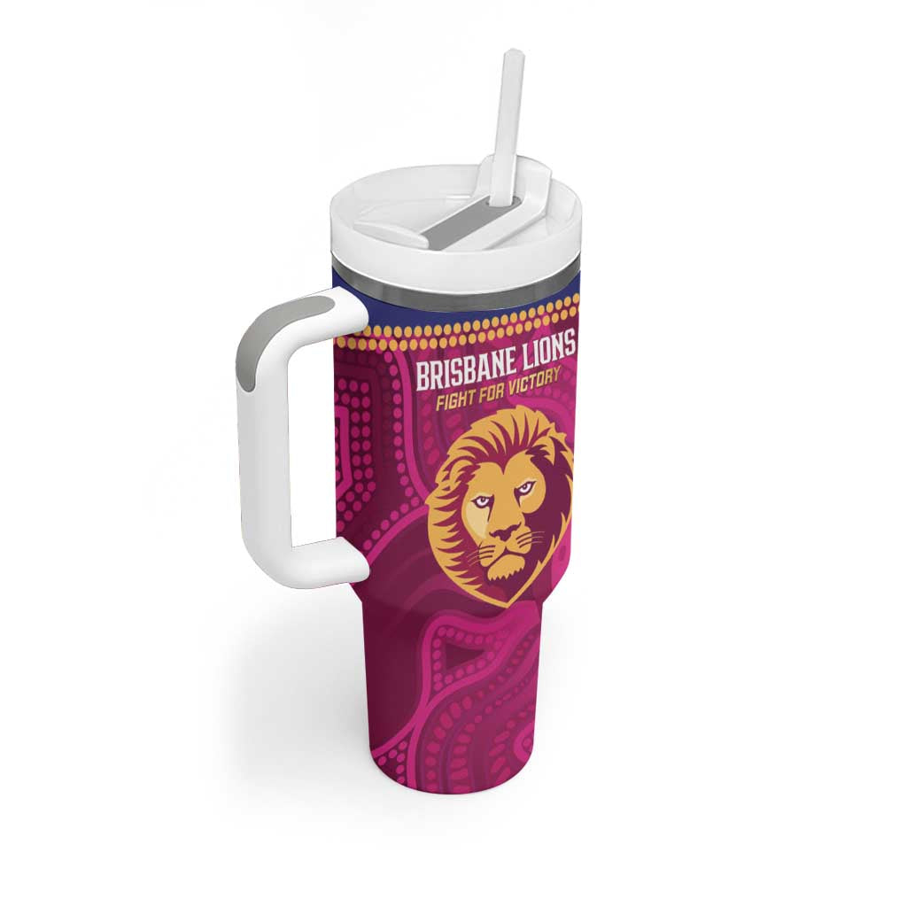 AFL Lions Football Custom Tumbler With Handle Brisbane Fight For Victory Indigenous Art - Aussie Hoodie