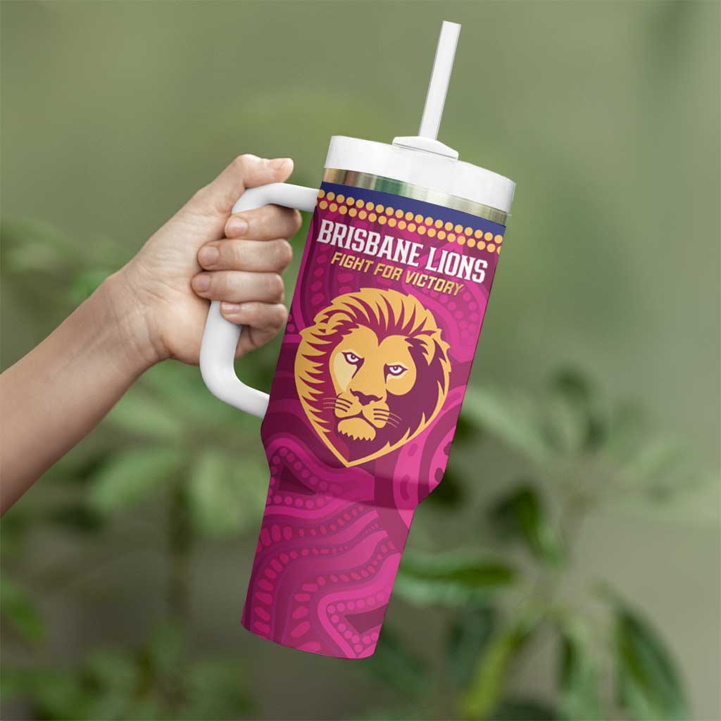 AFL Lions Football Custom Tumbler With Handle Brisbane Fight For Victory Indigenous Art - Aussie Hoodie