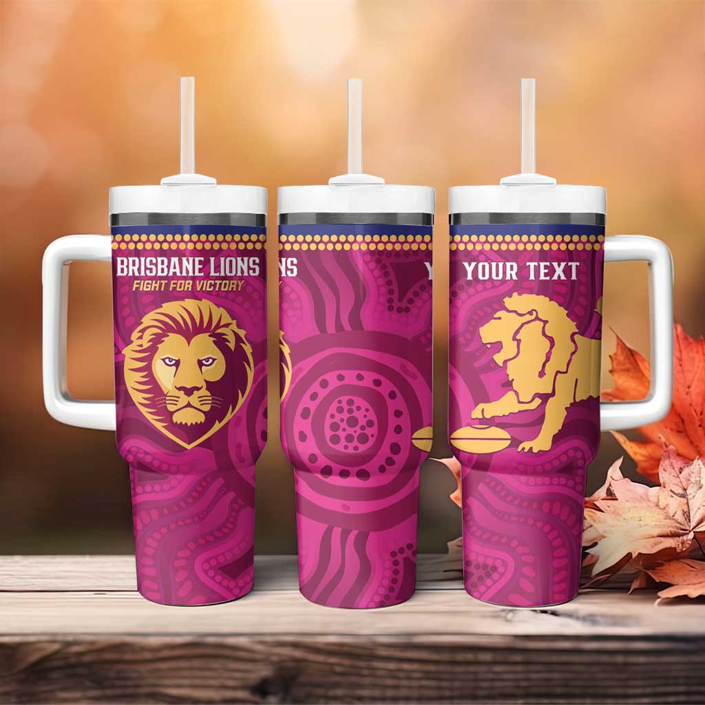 AFL Lions Football Custom Tumbler With Handle Brisbane Fight For Victory Indigenous Art - Aussie Hoodie