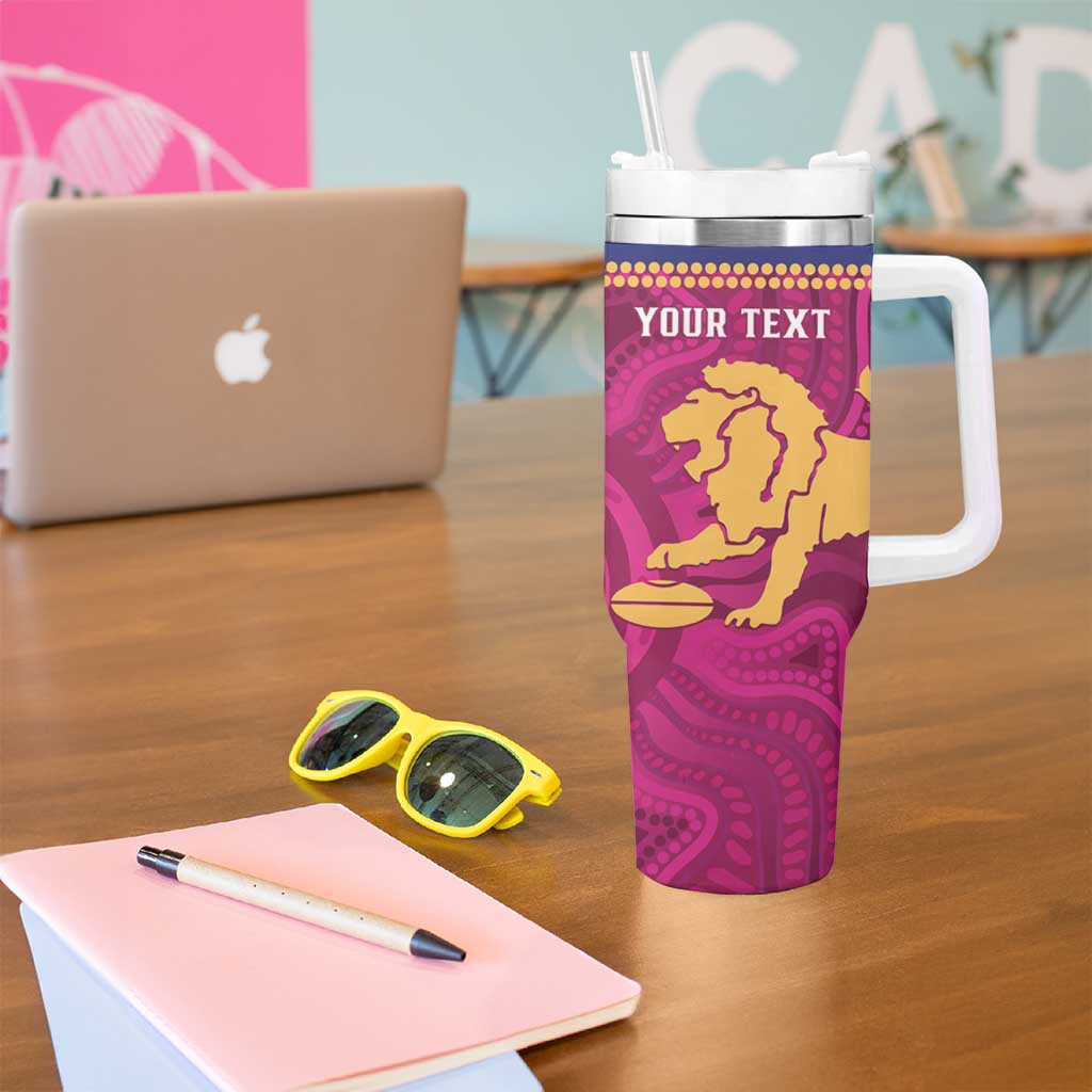 AFL Lions Football Custom Tumbler With Handle Brisbane Fight For Victory Indigenous Art - Aussie Hoodie