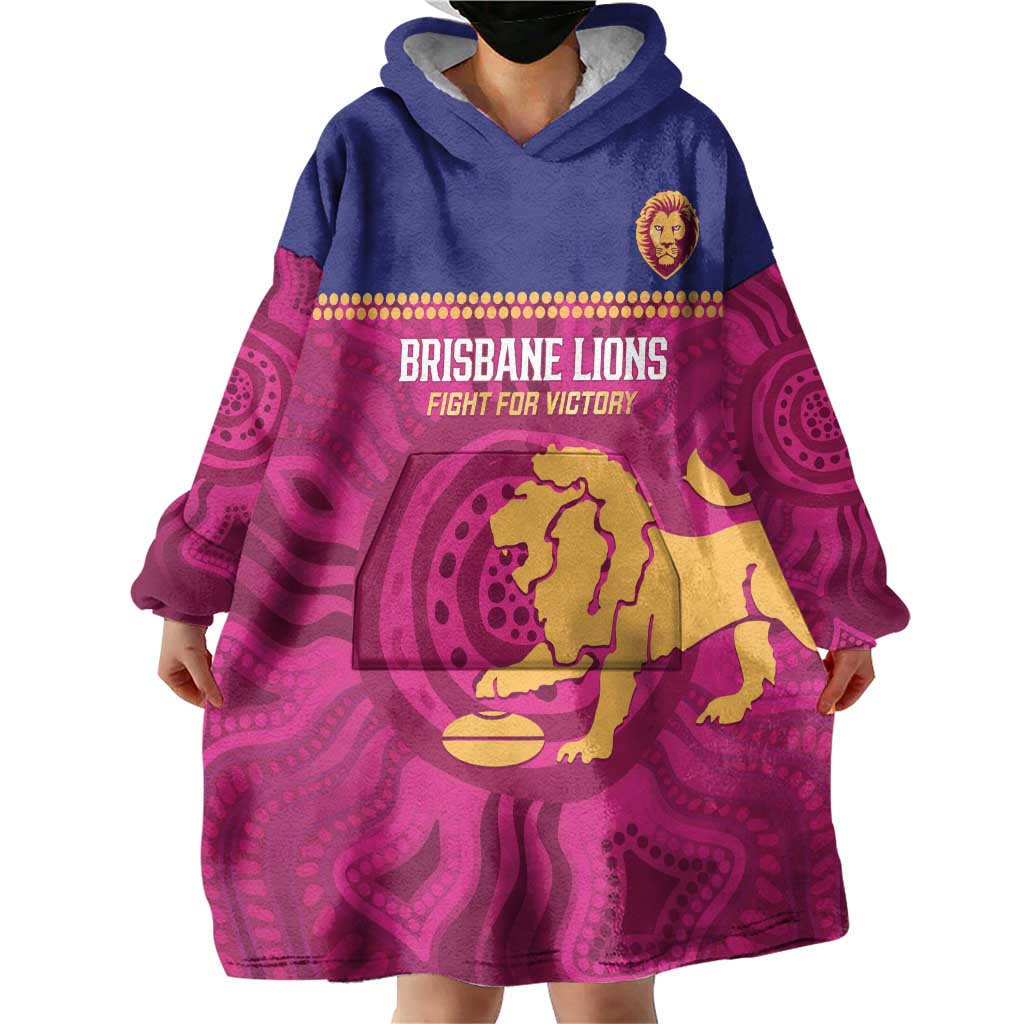 AFL Lions Football Custom Wearable Blanket Hoodie Brisbane Fight For Victory Indigenous Art - Aussie Hoodie