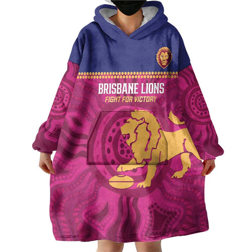 AFL Lions Football Custom Wearable Blanket Hoodie Brisbane Fight For Victory Indigenous Art - Aussie Hoodie