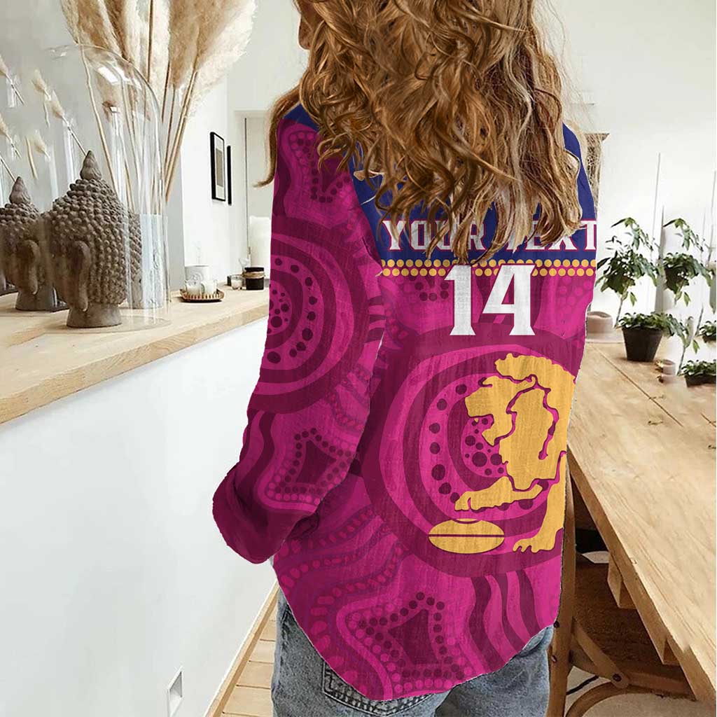 AFL Lions Football Custom Women Casual Shirt Brisbane Fight For Victory Indigenous Art - Aussie Hoodie