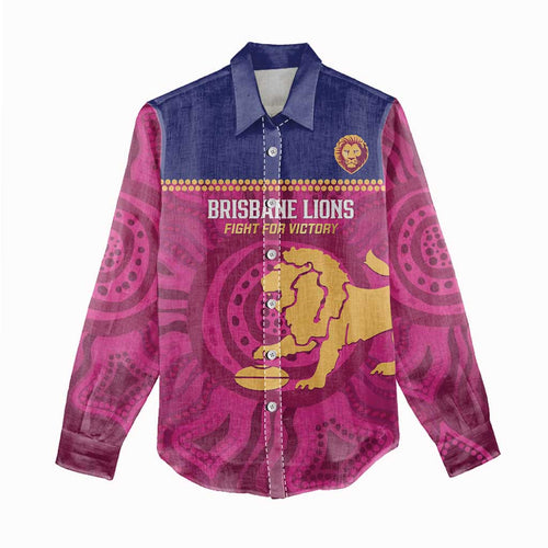 AFL Lions Football Custom Women Casual Shirt Brisbane Fight For Victory Indigenous Art - Aussie Hoodie