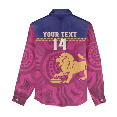 AFL Lions Football Custom Women Casual Shirt Brisbane Fight For Victory Indigenous Art - Aussie Hoodie