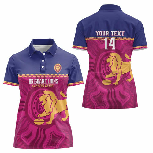 AFL Lions Football Custom Women Polo Shirt Brisbane Fight For Victory Indigenous Art - Aussie Hoodie