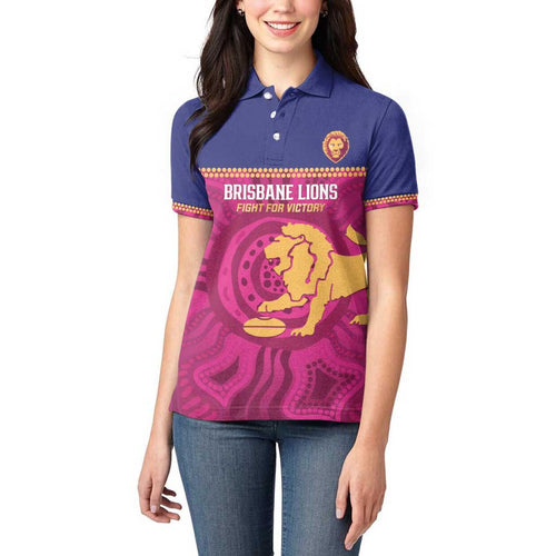 AFL Lions Football Custom Women Polo Shirt Brisbane Fight For Victory Indigenous Art - Aussie Hoodie