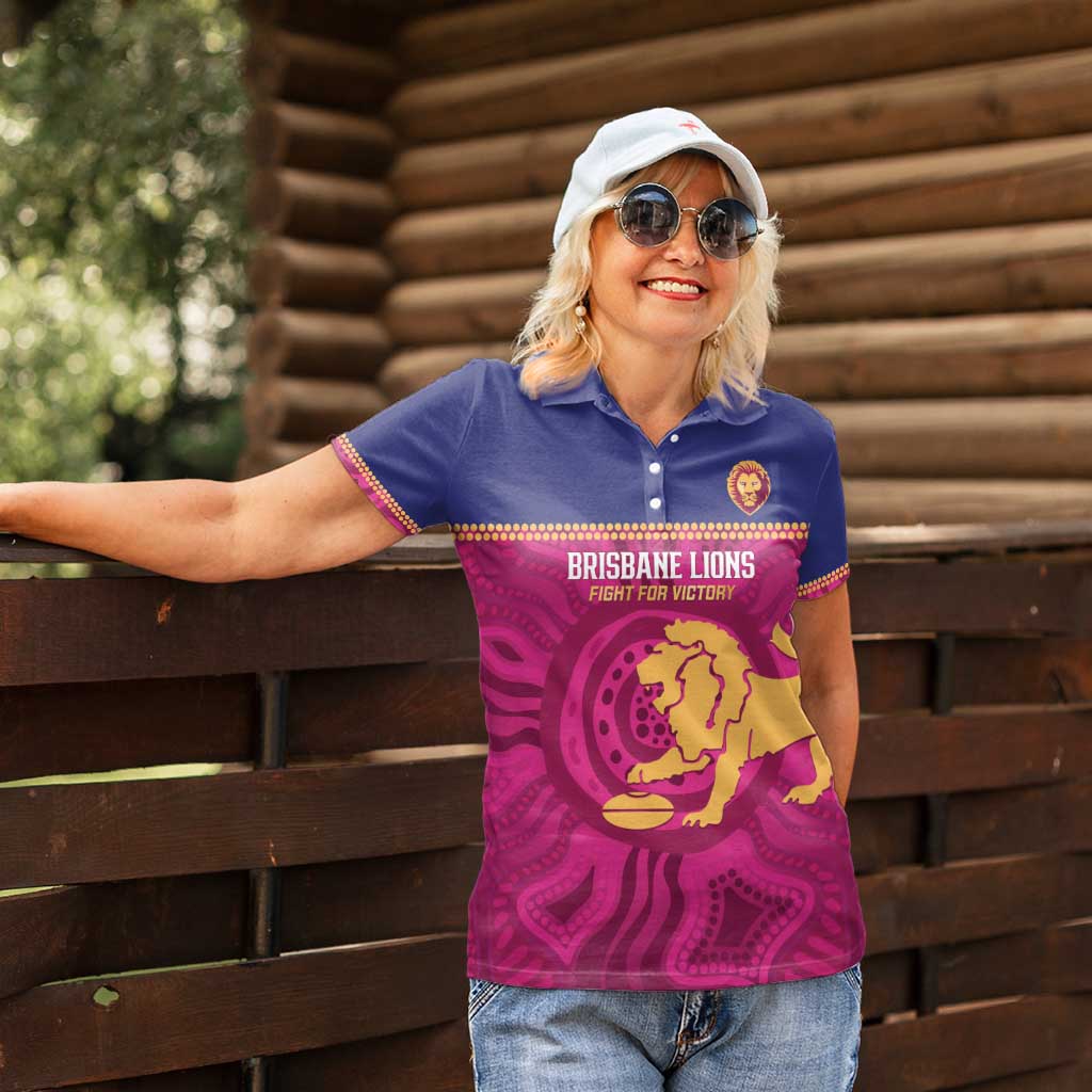 AFL Lions Football Custom Women Polo Shirt Brisbane Fight For Victory Indigenous Art - Aussie Hoodie