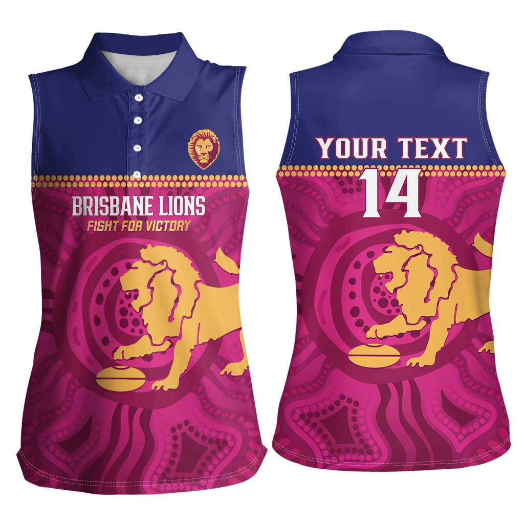 AFL Lions Football Custom Women Sleeveless Polo Shirt Brisbane Fight For Victory Indigenous Art - Aussie Hoodie