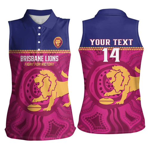 AFL Lions Football Custom Women Sleeveless Polo Shirt Brisbane Fight For Victory Indigenous Art - Aussie Hoodie