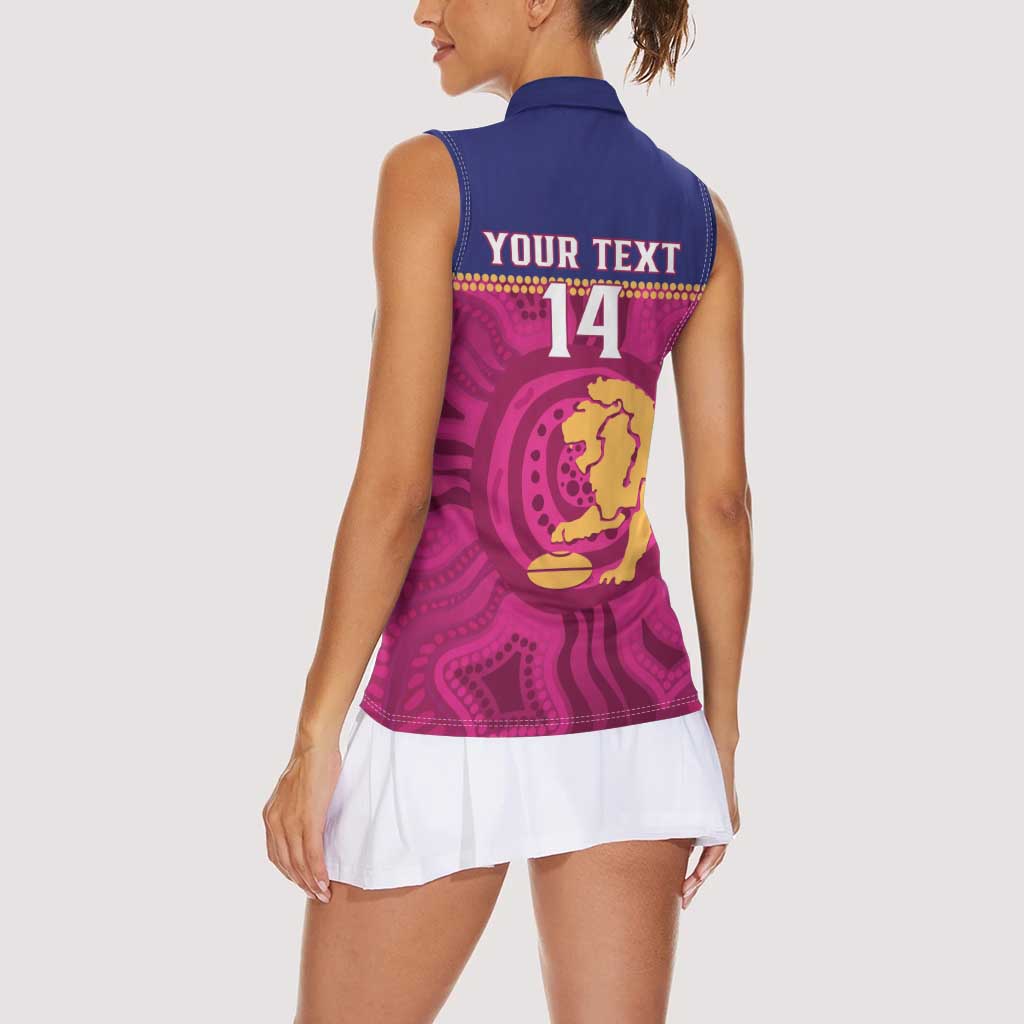AFL Lions Football Custom Women Sleeveless Polo Shirt Brisbane Fight For Victory Indigenous Art - Aussie Hoodie