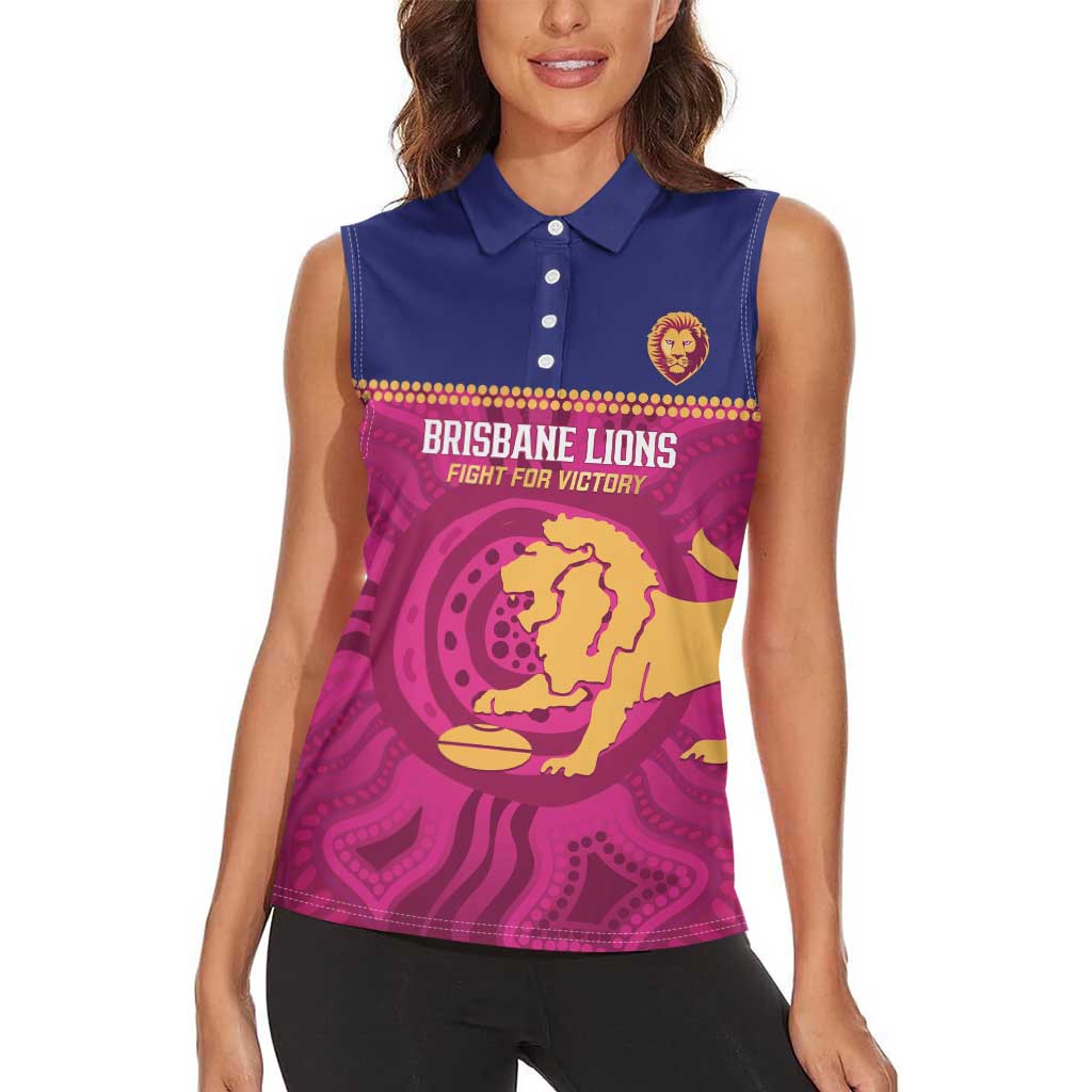 AFL Lions Football Custom Women Sleeveless Polo Shirt Brisbane Fight For Victory Indigenous Art - Aussie Hoodie