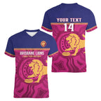 AFL Lions Football Custom Women V-Neck T-Shirt Brisbane Fight For Victory Indigenous Art - Aussie Hoodie