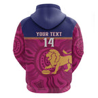 AFL Lions Football Custom Zip Hoodie Brisbane Fight For Victory Indigenous Art - Aussie Hoodie