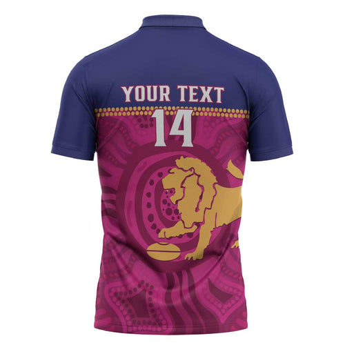 AFL Lions Football Custom Zipper Polo Shirt Brisbane Fight For Victory Indigenous Art - Aussie Hoodie