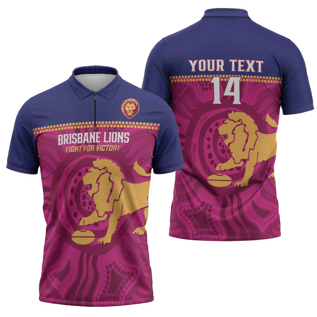 AFL Lions Football Custom Zipper Polo Shirt Brisbane Fight For Victory Indigenous Art - Aussie Hoodie